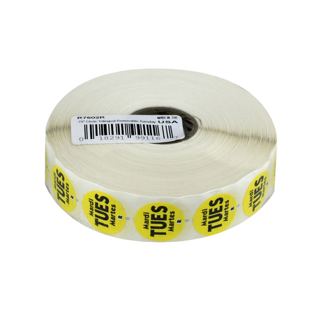 National Checking .75" Circle Trilingual Removable Yellow Tuesday Label, PK2000 R7502R